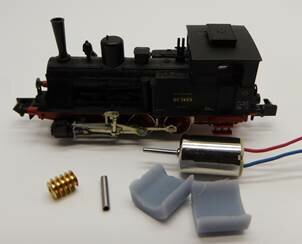 micromotor NA034G motor ombouwset voor Arnold DR BR 89.6, DB SJ BR 89.7, KPEV T3, Bentheimer Eisenbahn T3