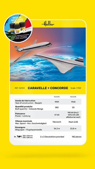 Heller 52333 STARTER KIT Caravelle + Concorde Bouwpakket Schaal 1:100