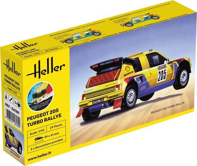 Heller 56189 STARTER KIT Peugeot 205 Turbo Rallye Bouwpakket Schaal 1:43