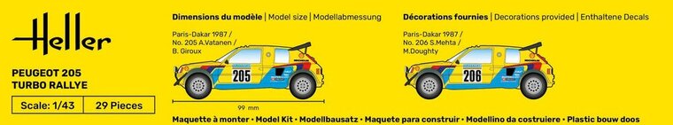 Heller 56189 STARTER KIT Peugeot 205 Turbo Rallye Bouwpakket Schaal 1:43