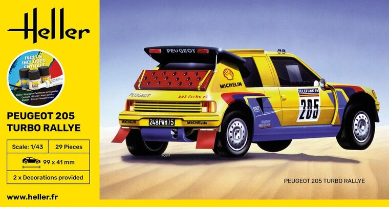 Heller 56189 STARTER KIT Peugeot 205 Turbo Rallye Bouwpakket Schaal 1:43