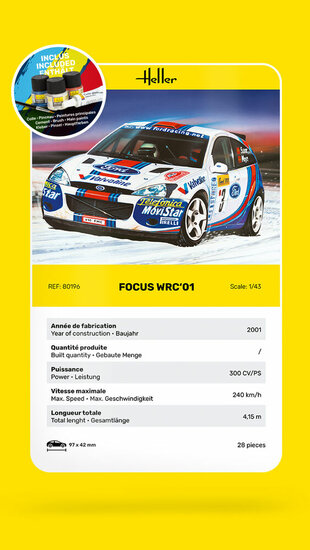 Heller 56196 STARTER KIT Focus WRC&#039;01 Bouwpakket Schaal 1:43