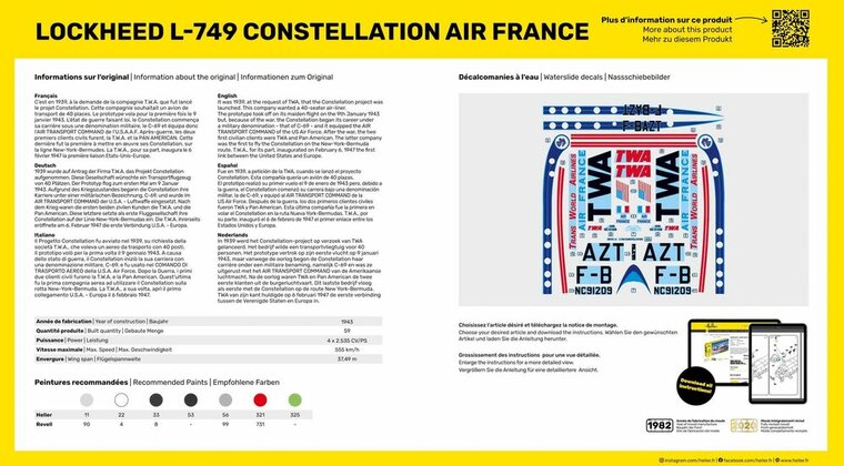 Heller 56310 STARTER KIT L-749 Constellation A.F. Bouwpakket Schaal 1:72