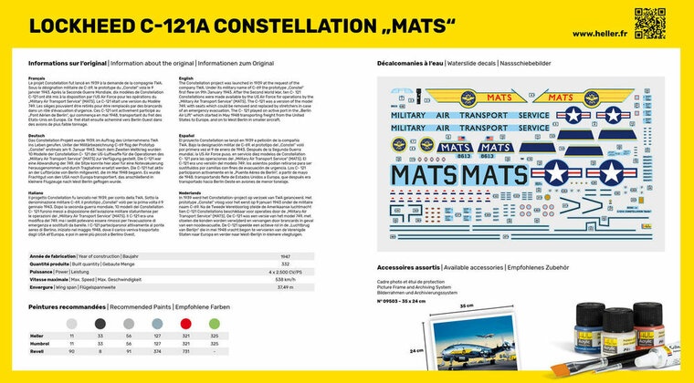 Heller 56382 STARTER KIT C-121A constellation &quot;MATS&quot; Bouwpakket Schaal 1:72