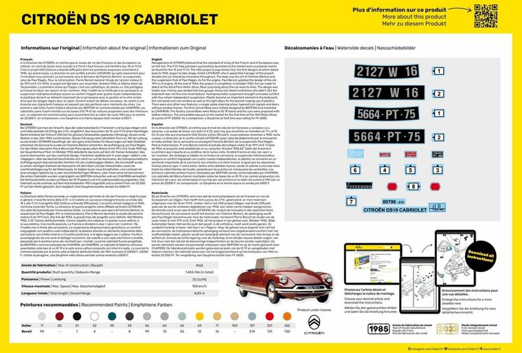 Heller 56796 STARTER KIT Citroen DS 19 Cabriolet Bouwpakket Schaal 1:16