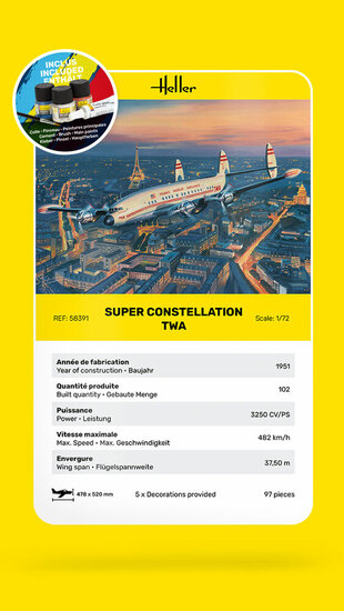 Heller 58391 STARTER KIT Super Constellation TWA Bouwpakket Schaal 1:72