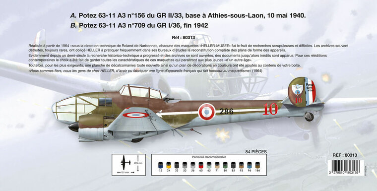 Heller 80313 Potez 63-11 A3, No.156/709 &quot;Heller Museum Bouwpakket Schaal 1:72