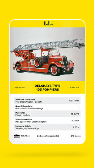 Heller 80780 Delahaye Type 103 Pompiers Bouwpakket Schaal 1:24