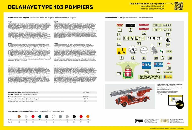 Heller 80780 Delahaye Type 103 Pompiers Bouwpakket Schaal 1:24