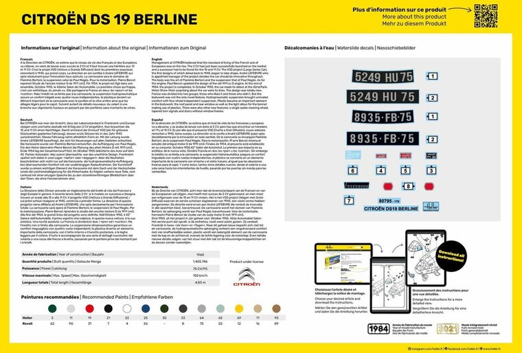 Heller 80795 Citroen DS 19 Bouwpakket Schaal 1:16