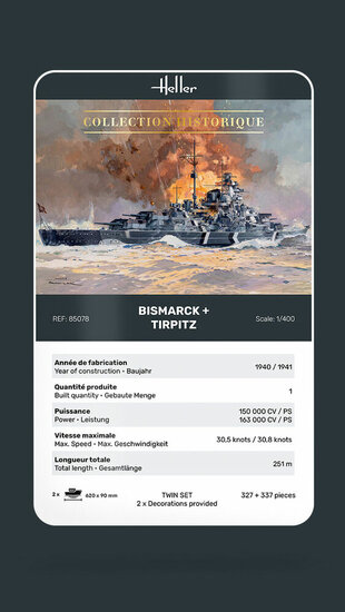 Heller 85078 Bismarck + Tirpitz TWINSET Bouwpakket Schaal 1:400