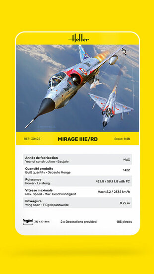 Heller 30422 Mirage IIIE/RD Bouwpakket Schaal 1:48 vliegtuig