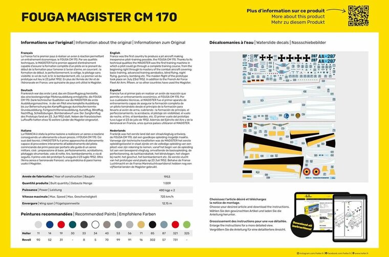 Heller 30510 Fouga Magister CM 170 Bouwpakket Schaal 1:48 vliegtuig