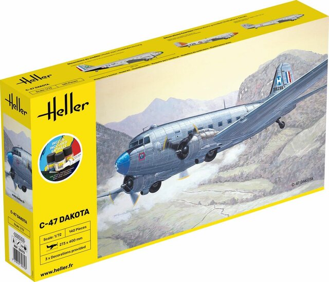 Heller 35372 STARTER KIT C-47 DAKOTA Bouwpakket Schaal 1:72 vliegtuig