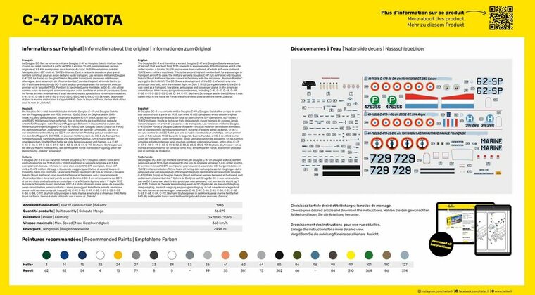 Heller 35372 STARTER KIT C-47 DAKOTA Bouwpakket Schaal 1:72 vliegtuig