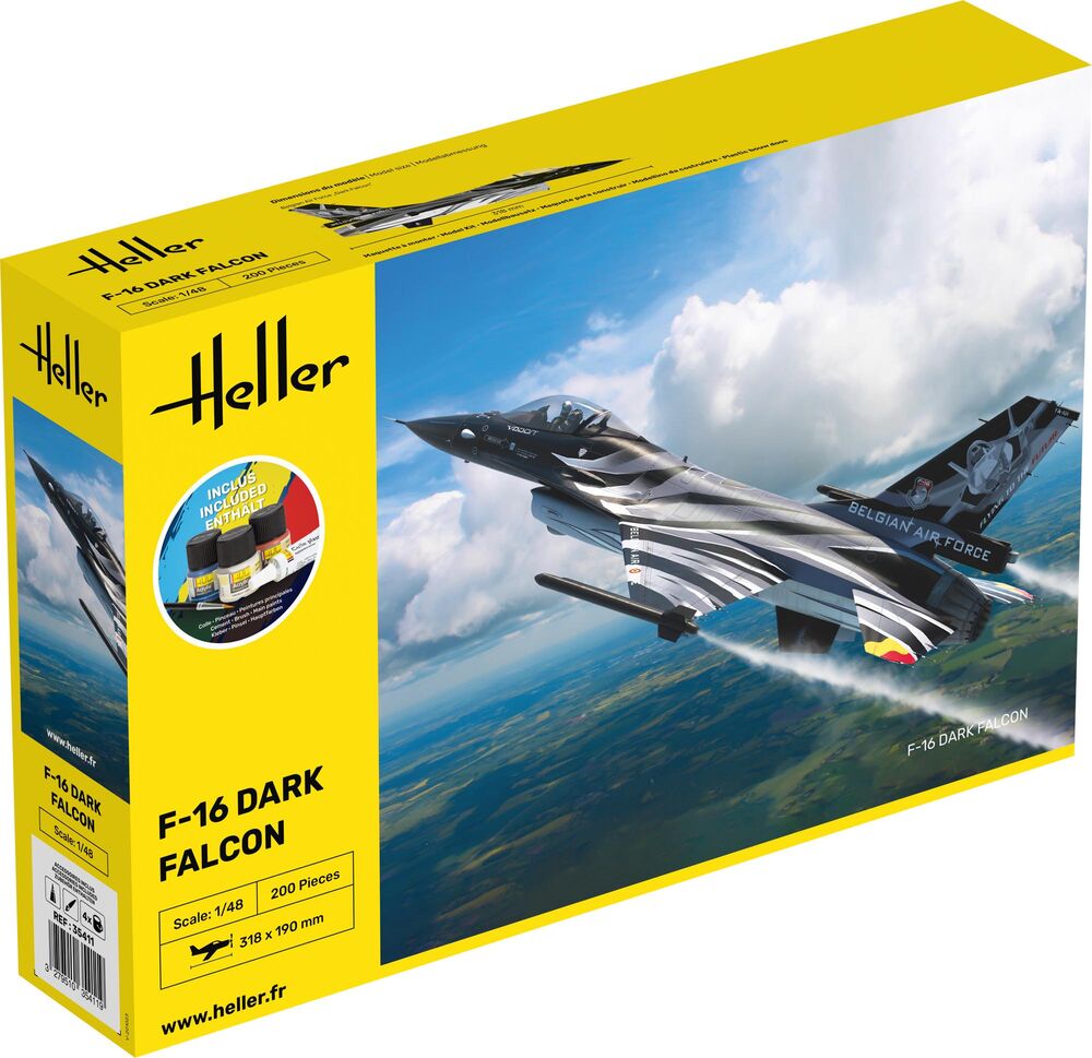 Heller 35411 STARTER KIT F-16 Dark Falcon Bouwpakket Schaal 1:48