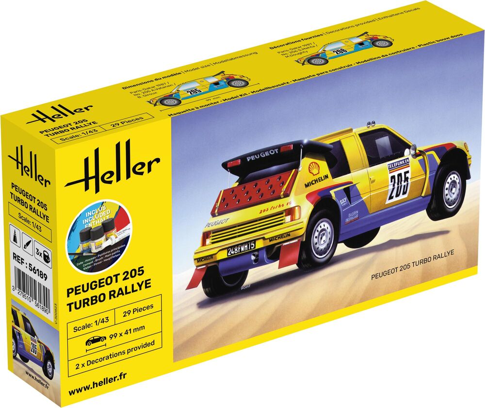 Heller 56189 STARTER KIT Peugeot 205 Turbo Rallye Bouwpakket Schaal 1:43