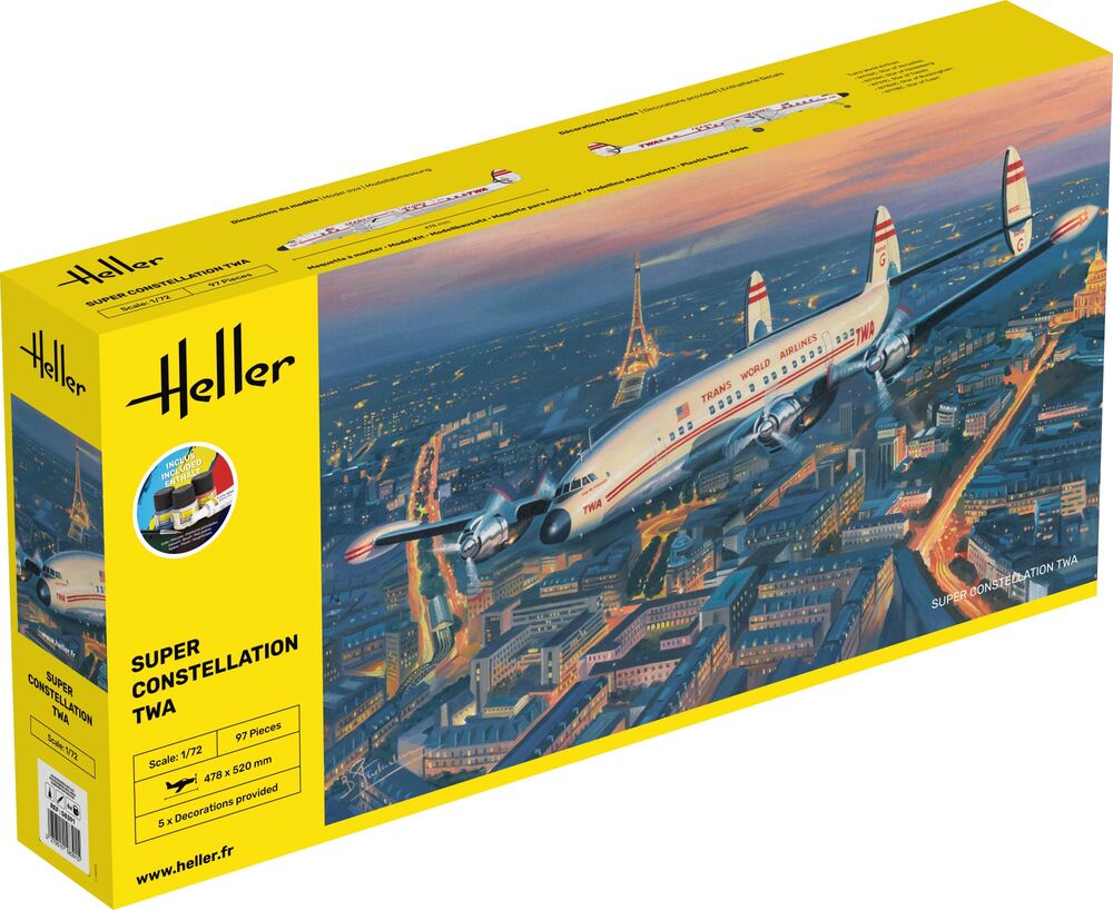 Heller 58391 STARTER KIT Super Constellation TWA Bouwpakket Schaal 1:72