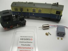micromotor HEG001G motor conversion kit for Egger Bahn / Jouef H0e (Gmeinder 1, Bregenzer Waldbahn 2, Siemens-Schuckert-Lok 3, Werklok Kraus-Maffei 4, Dampflok 5, Henschel 102, USA